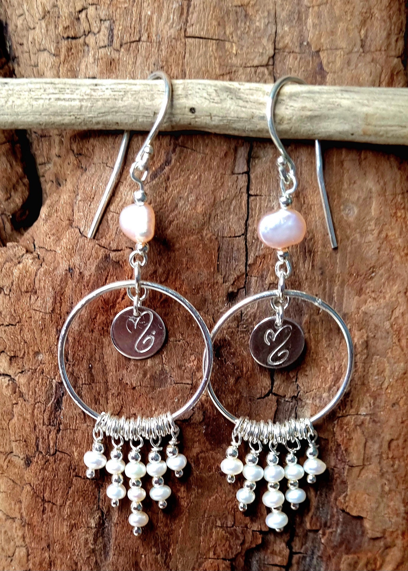 PURETE Boucles d'oreilles en argent et perles de culture d'eau douce Collection "Les Pampilles"