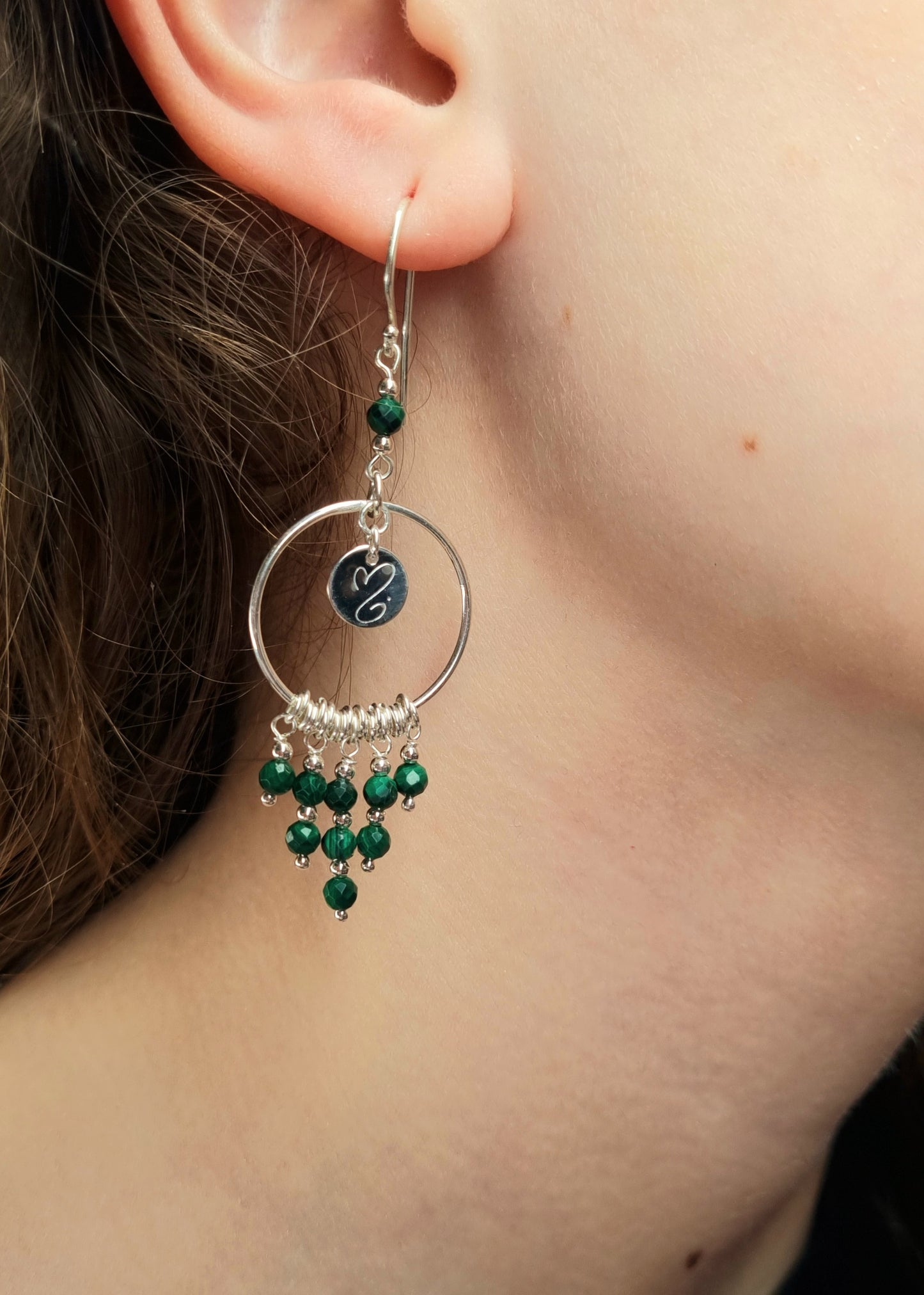 AUDACIEUSE Boucles d'oreilles en argent 925 et malachite Collection "Les Intemporelles"