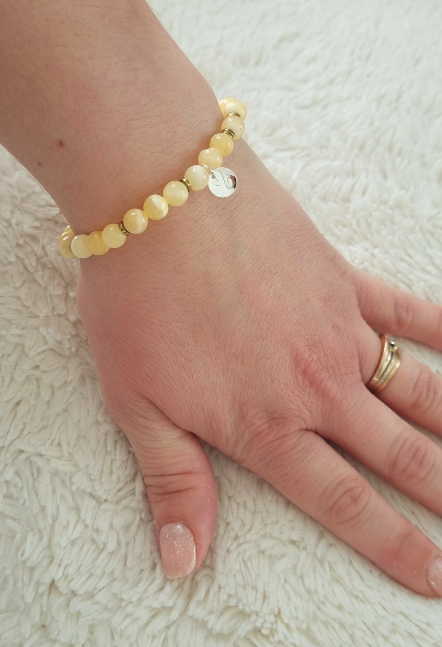 JOYEUSE Bracelet calcite jaune et hématite dorée