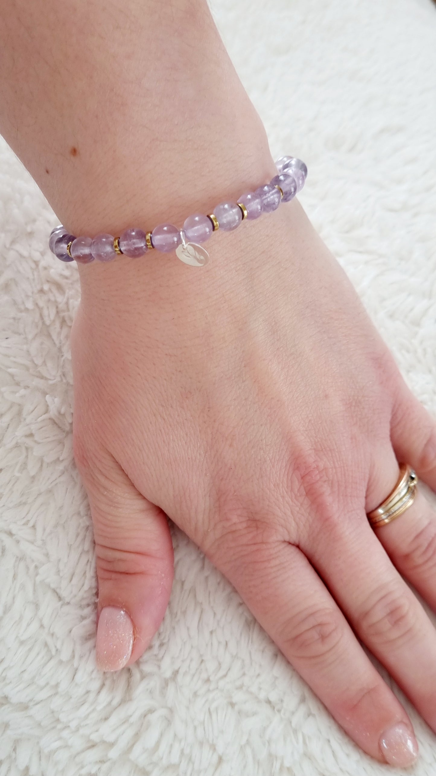 APAISANTE Bracelet améthyste lavande et hématite dorée