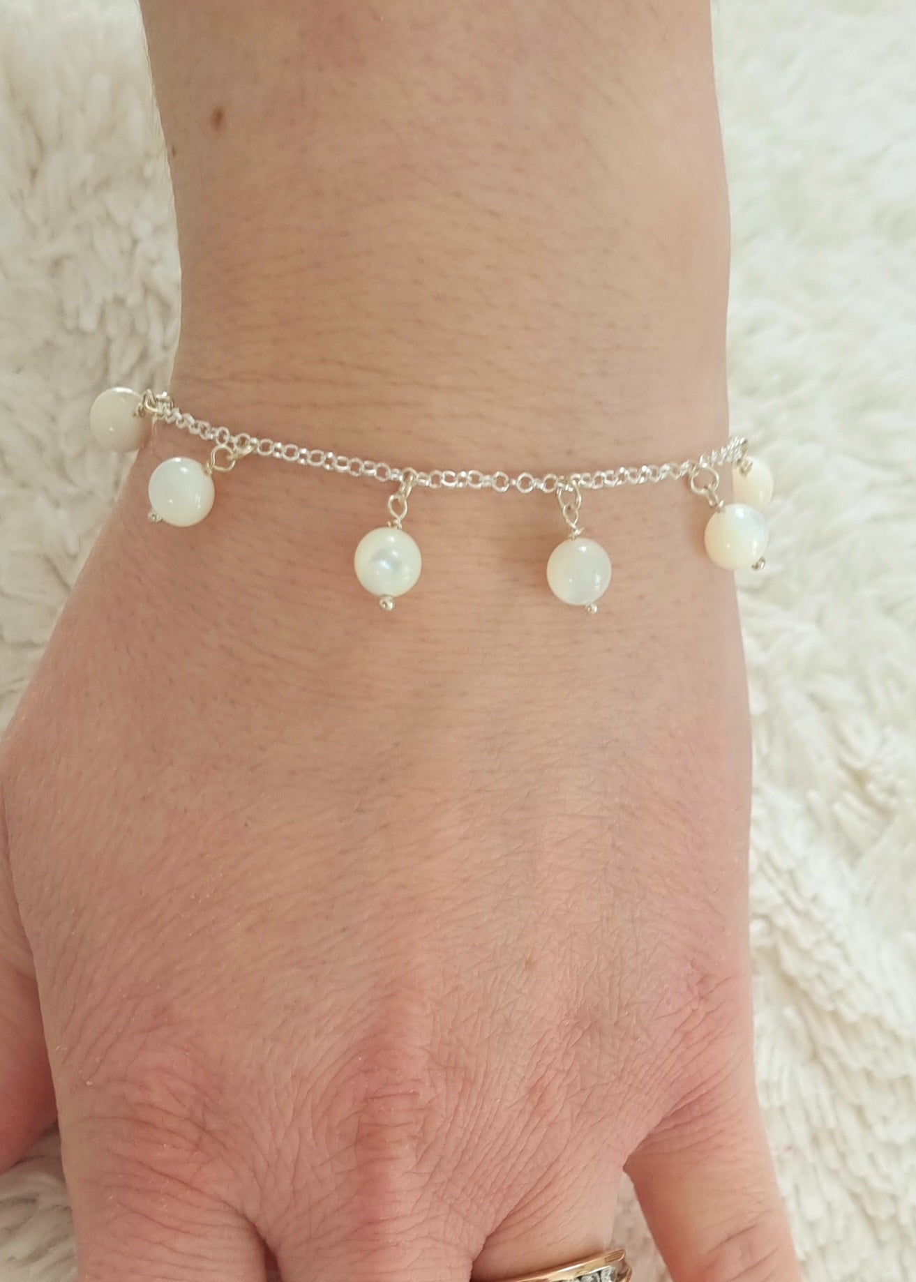 HARMONIEUSE Bracelet en argent 925 et nacre blanche collection "Les Intemporelles"