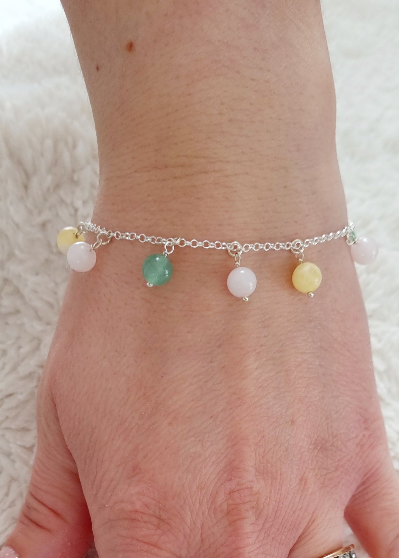 ENERGISANTE Bracelet en argent 925, quartz rose, aventurine verte et calcite jaune Collection "Les Intemporelles"
