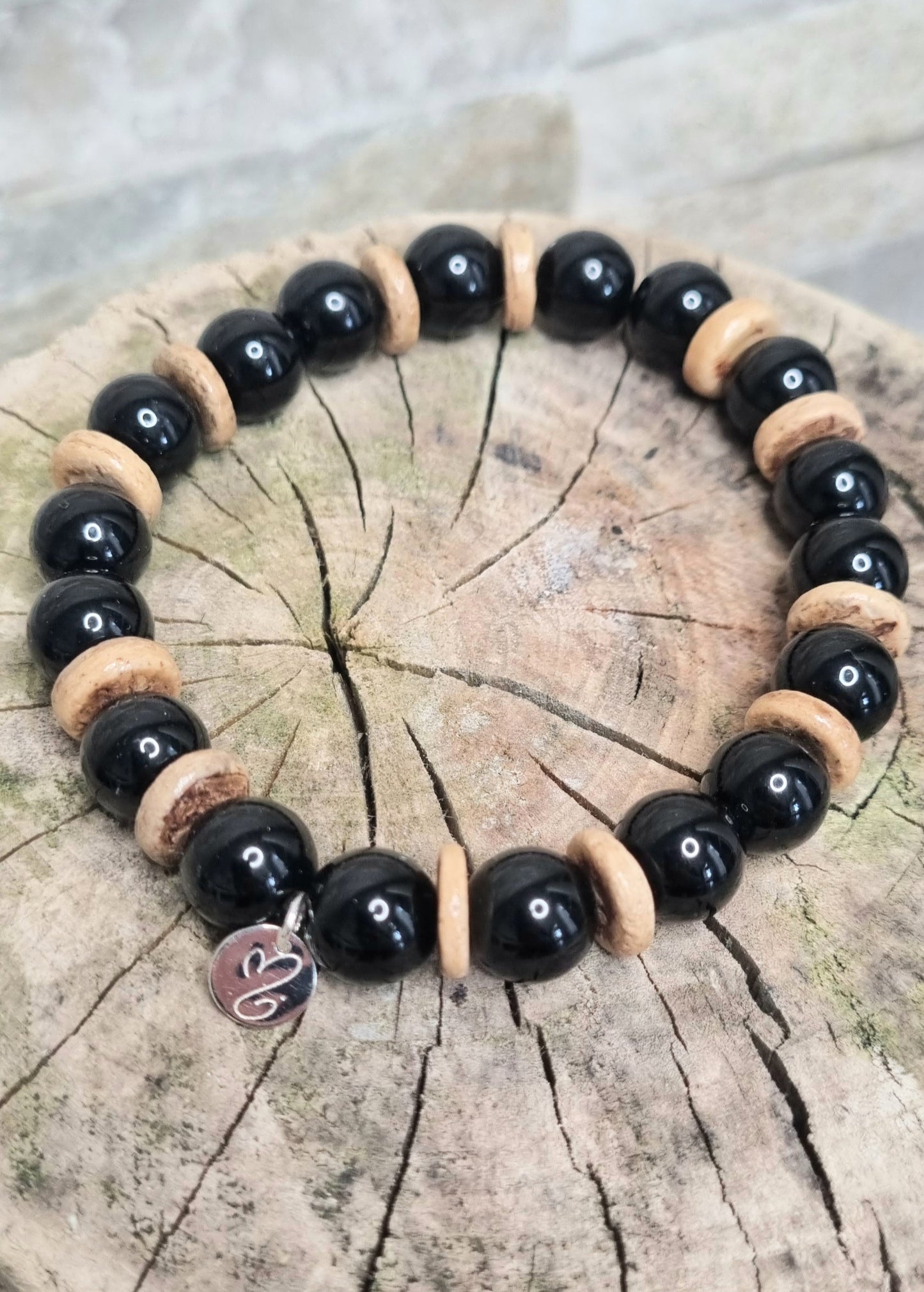 CONFIANCE Bracelet onyx et coco naturelle