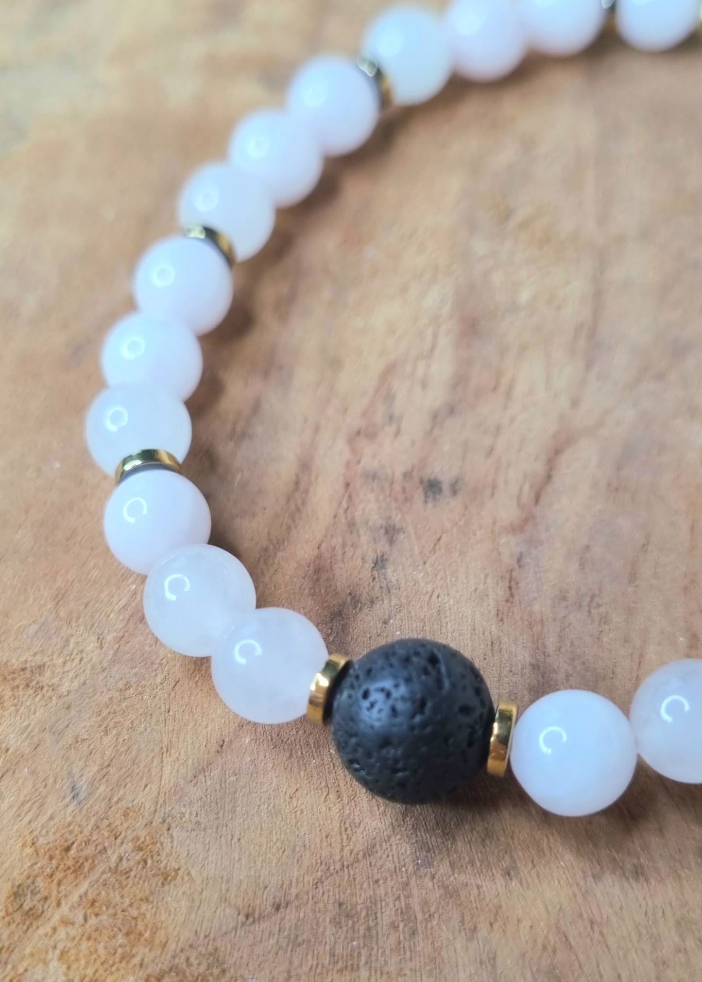 COURAGE-CONFIANCE-DOUCEUR Duo de bracelets pierre de lave et quartz rose