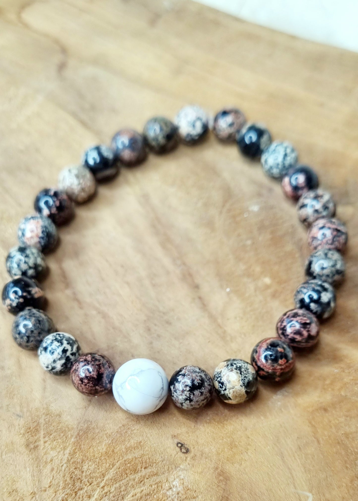 EQUILIBRANT Bracelet obsidienne flocon de neige et howlite