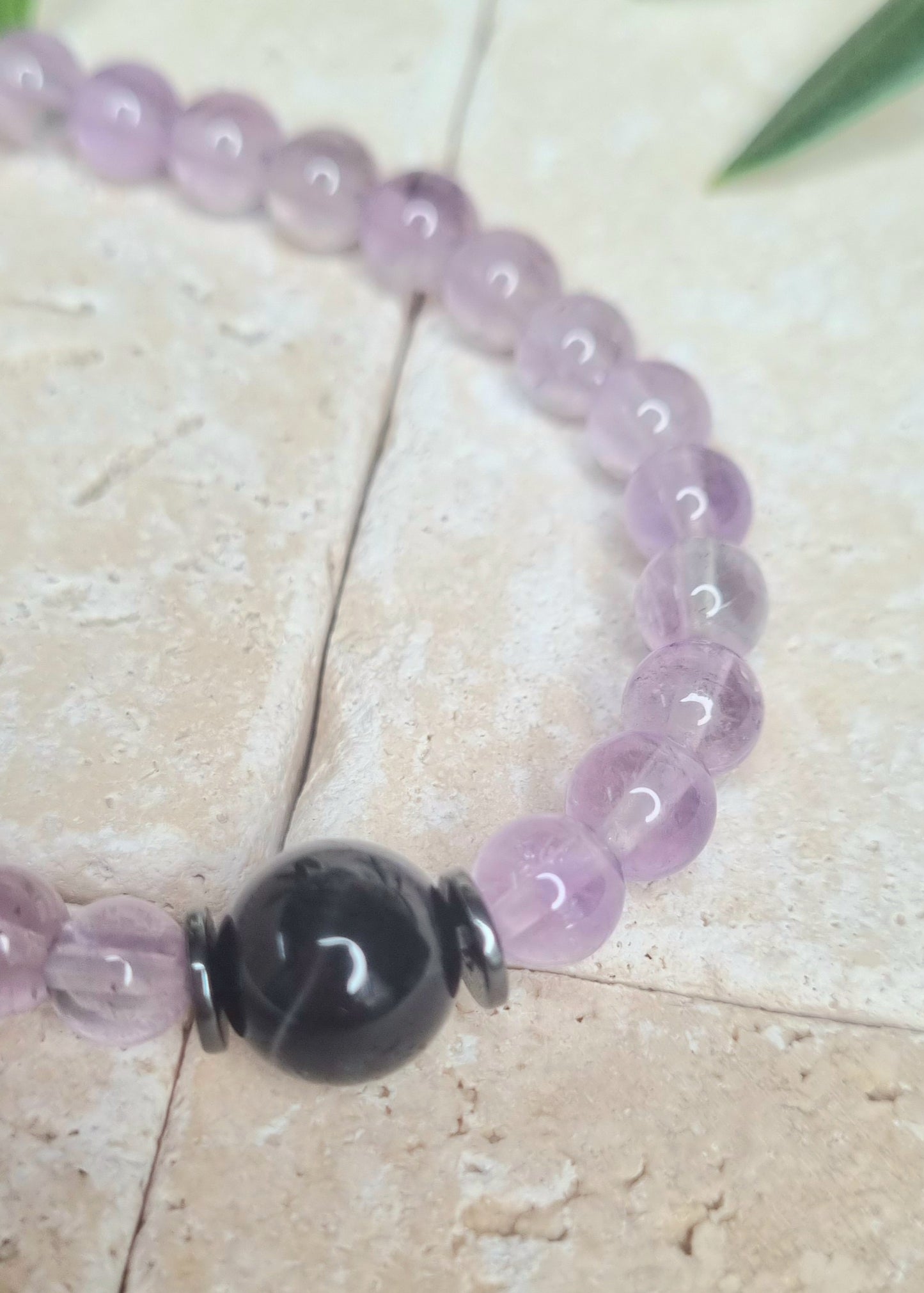 Bracelet améthyste, onyx et hématite