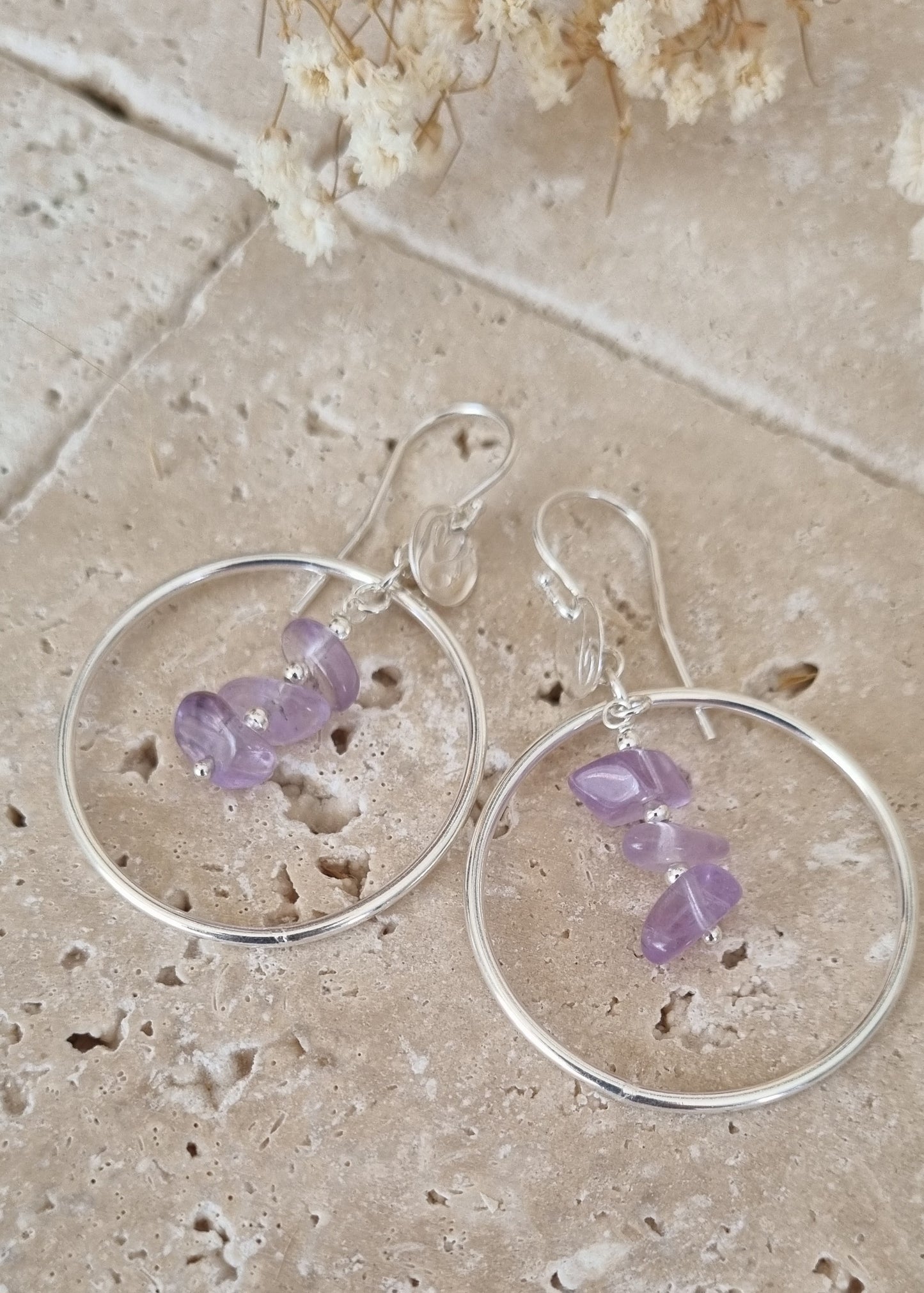 EPANOUISSANTE Boucles d'oreilles créoles argent 925 et améthyste