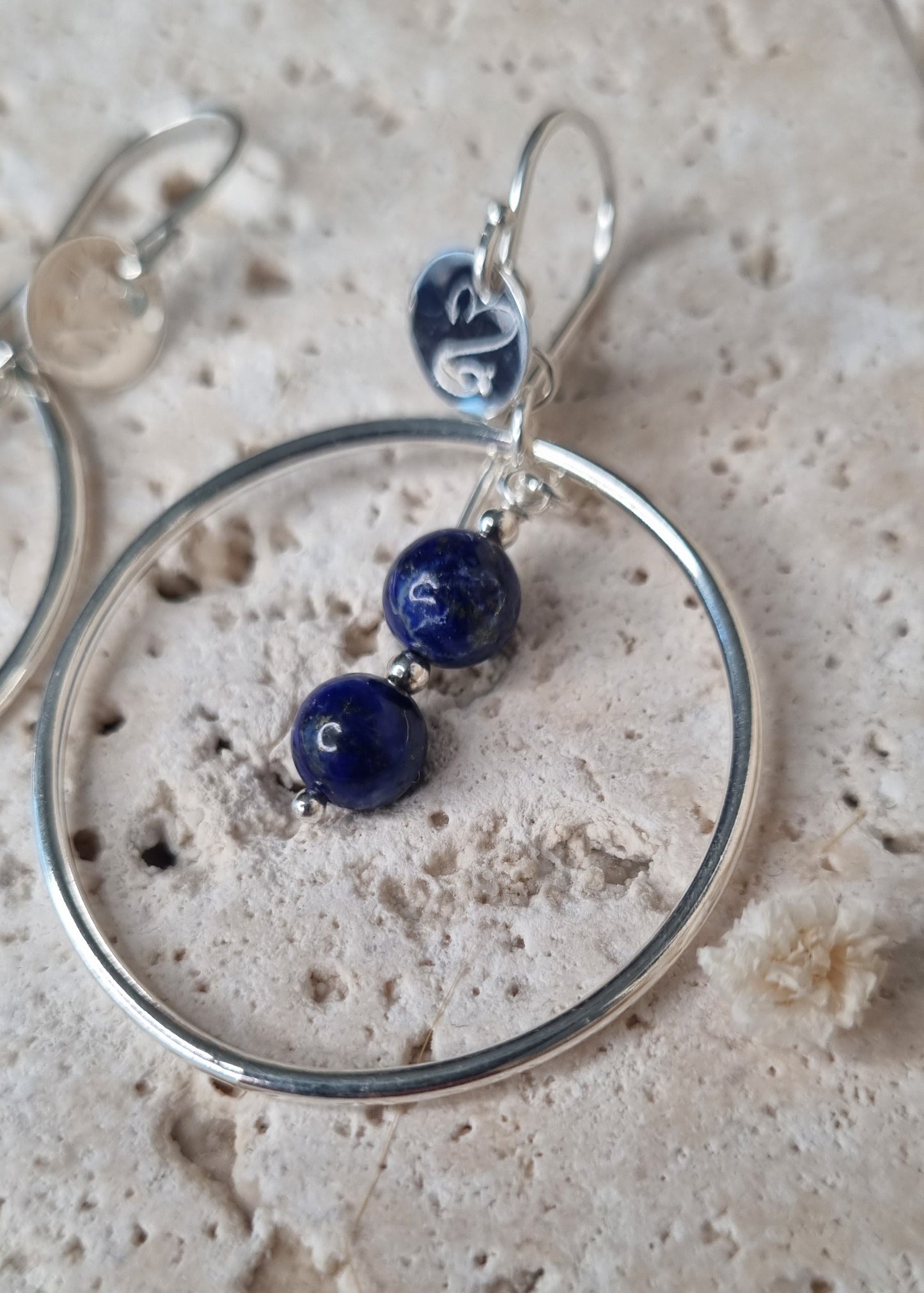 ENCOURAGEANTE Boucle d'oreilles créoles en argent 925 et lapis-lazuli