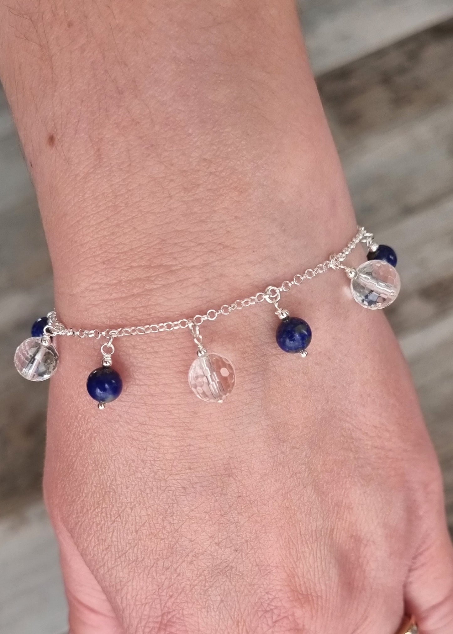 BIEN-ETRE Bracelet argent 925, cristal de roche et lapis-lazuli