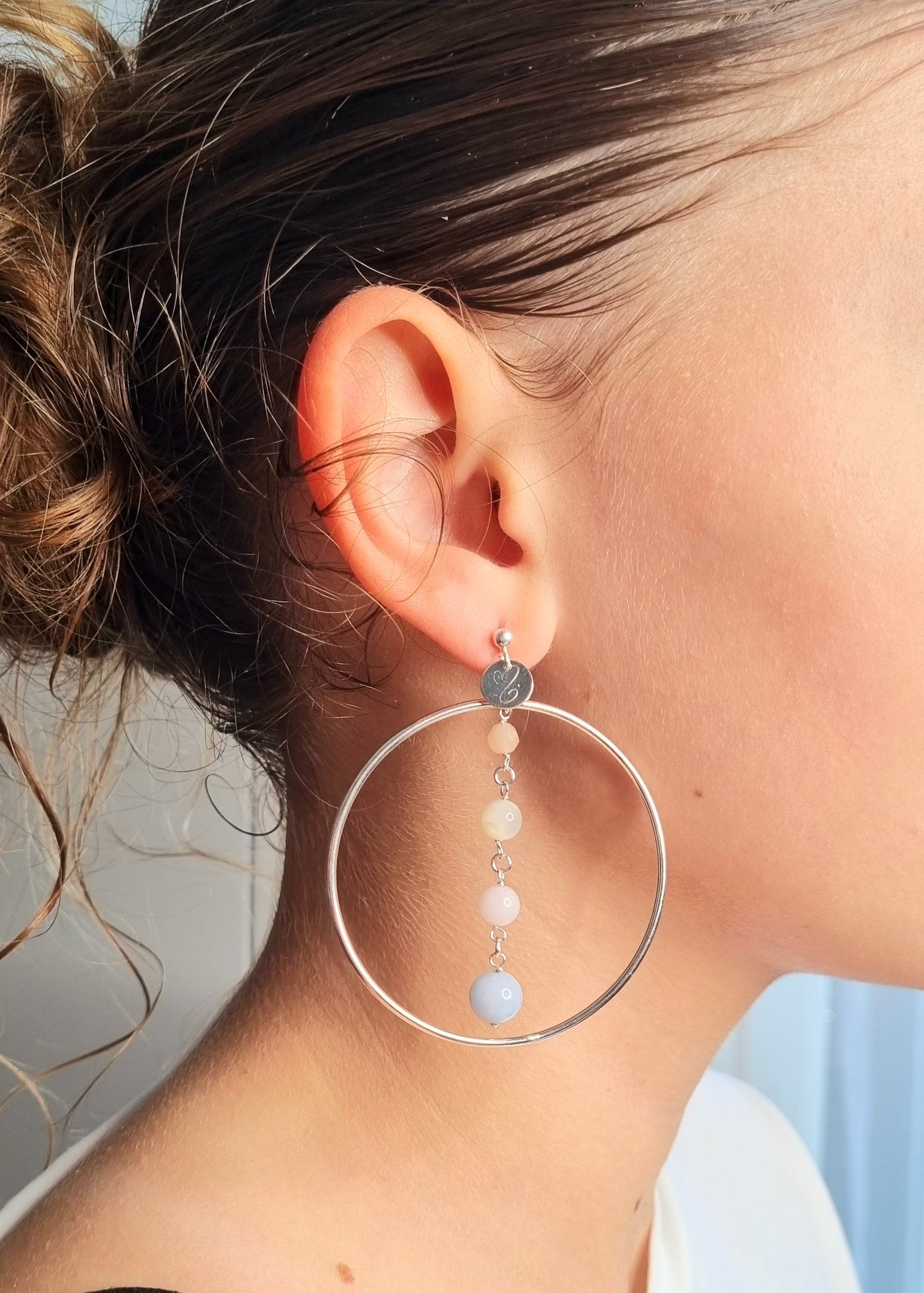 Boucles d'oreilles HARMONIE, argent 925 et pierres naturelles