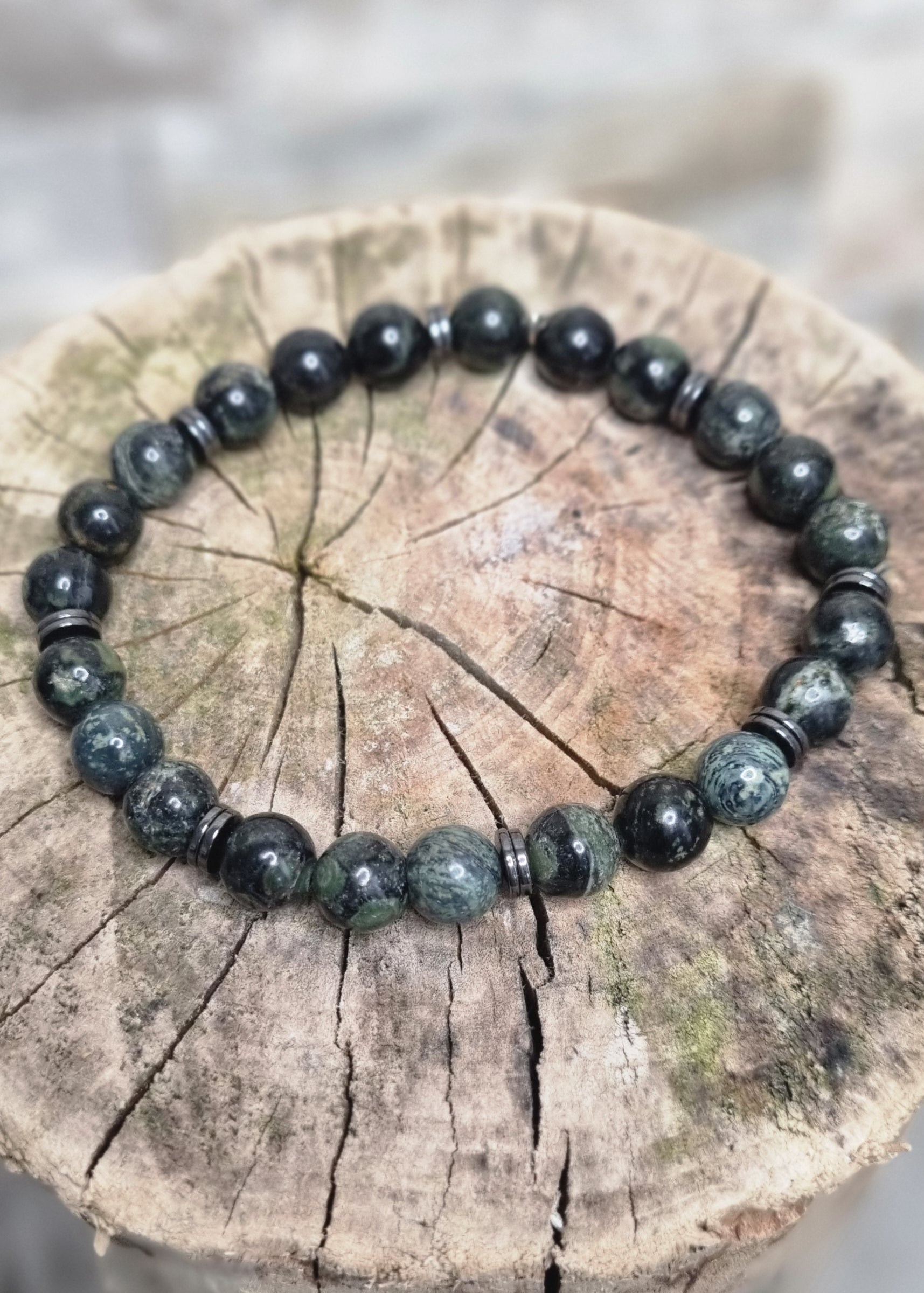 bracelet homme pierre jaspe kambaba et hématite 